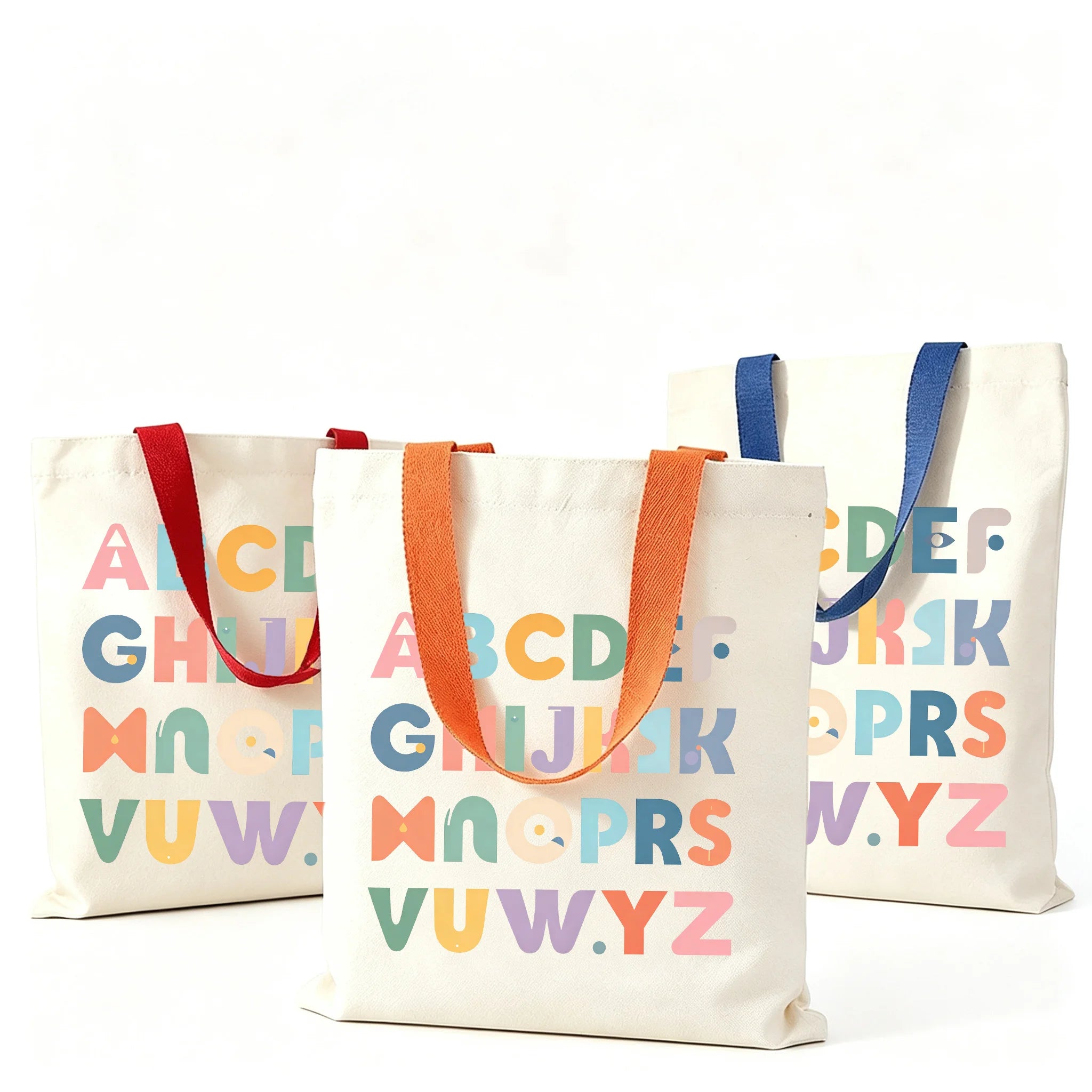 Colorful ABC Alphabet Canvas Tote Bag Large Capacity Eco Reusable Shopping Shoulder Bag Women Teacher Student School Handbags Oasis Select