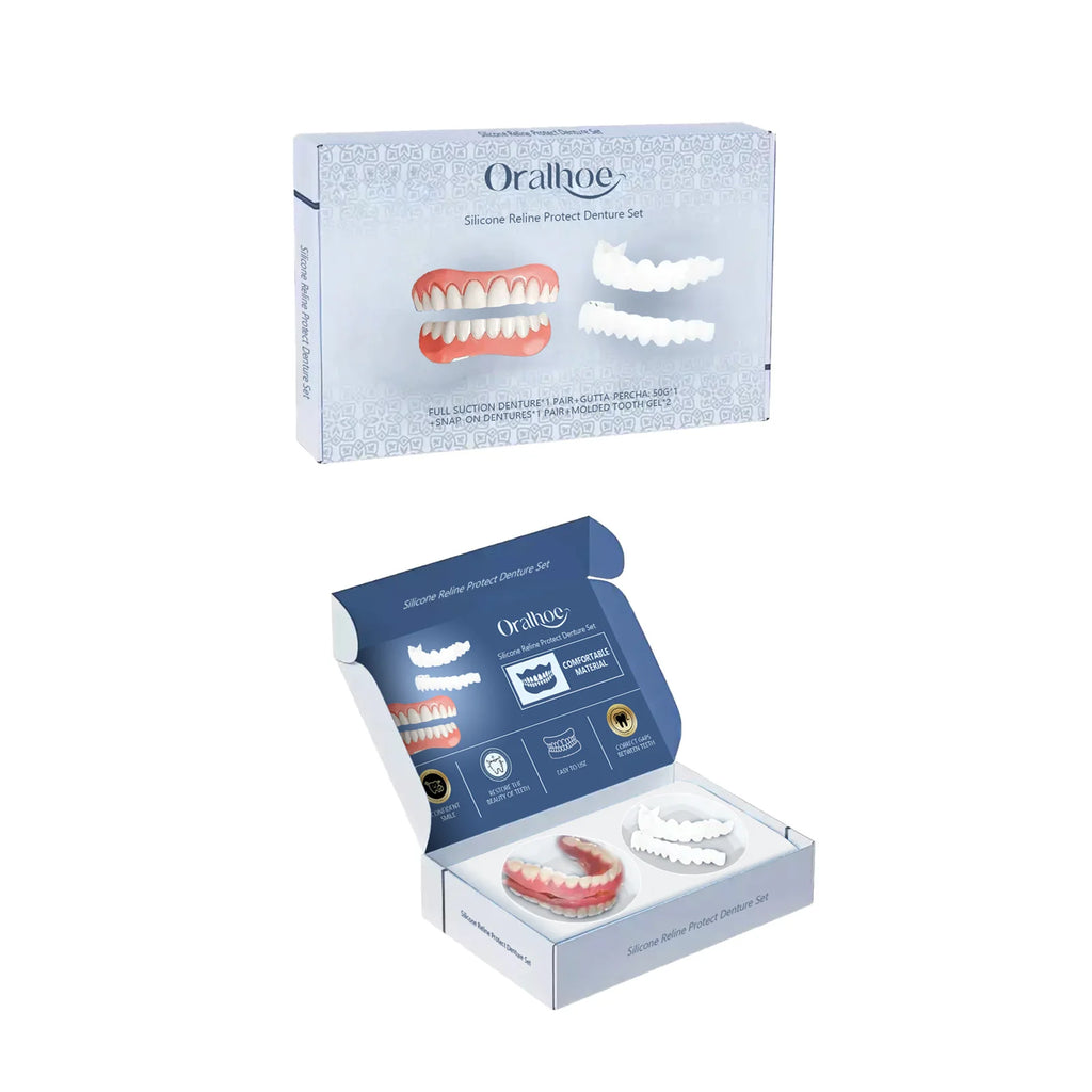 Adjustable False Teeth Kit Temporary Whiten Denture Upper Lower Veneers Comfortable Braces Natural Portable Silicone Fake Teeth Oasis Select 1 SET