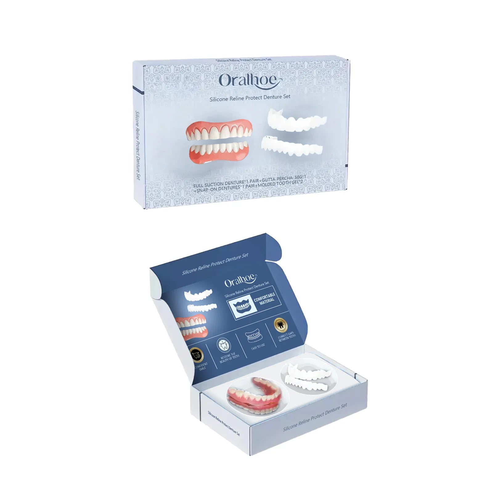 Adjustable False Teeth Kit Temporary Whiten Denture Upper Lower Veneers Comfortable Braces Natural Portable Silicone Fake Teeth Oasis Select 1 SET