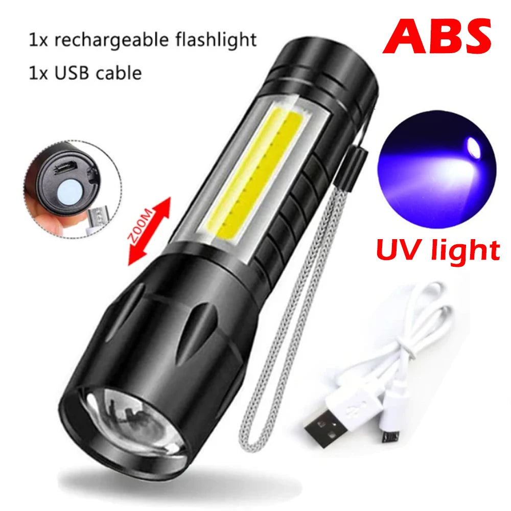 Mini UV LED Flashlight USB Rechargeable Waterproof 800LM Torch