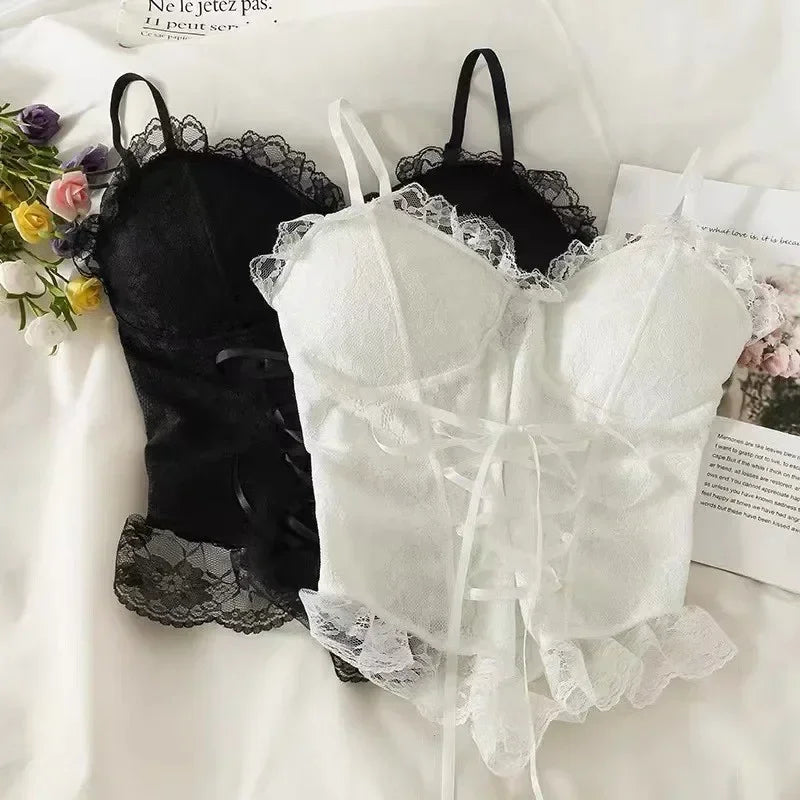 Clothes Blouses Sexy Crop Tops Women Corset Lace Bandage T-shirt Camisole Woman Sling Tank Top Fashion Sleeveless Waistcoat Oasis Select
