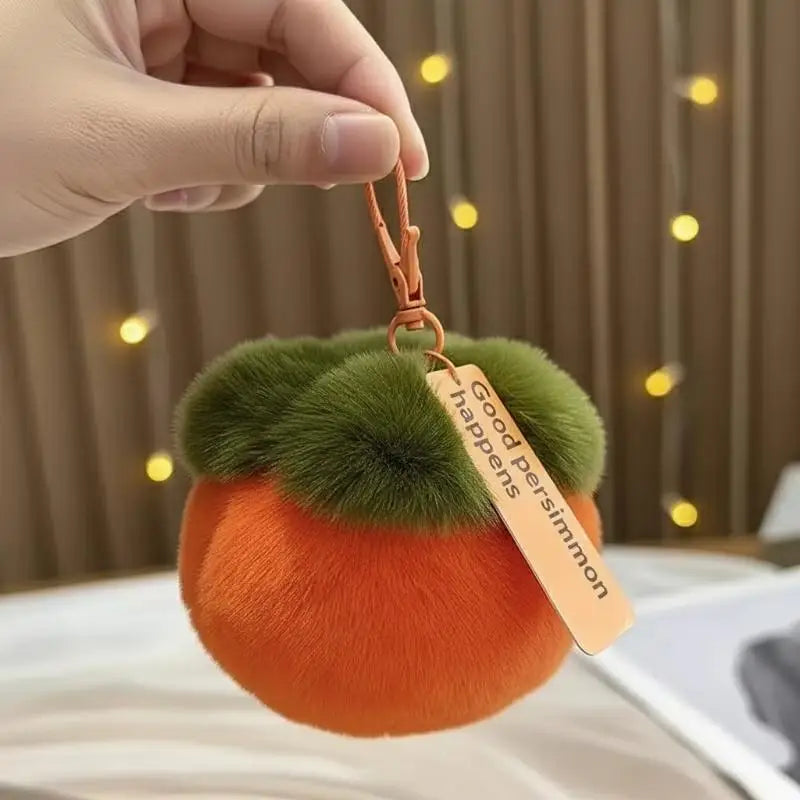 "Good Persimmon Happens" Plush Persimmon Keychain Cute Fruit Bag Charm Pendant for Backpack Gift Lucky Charm Pendant Oasis Select