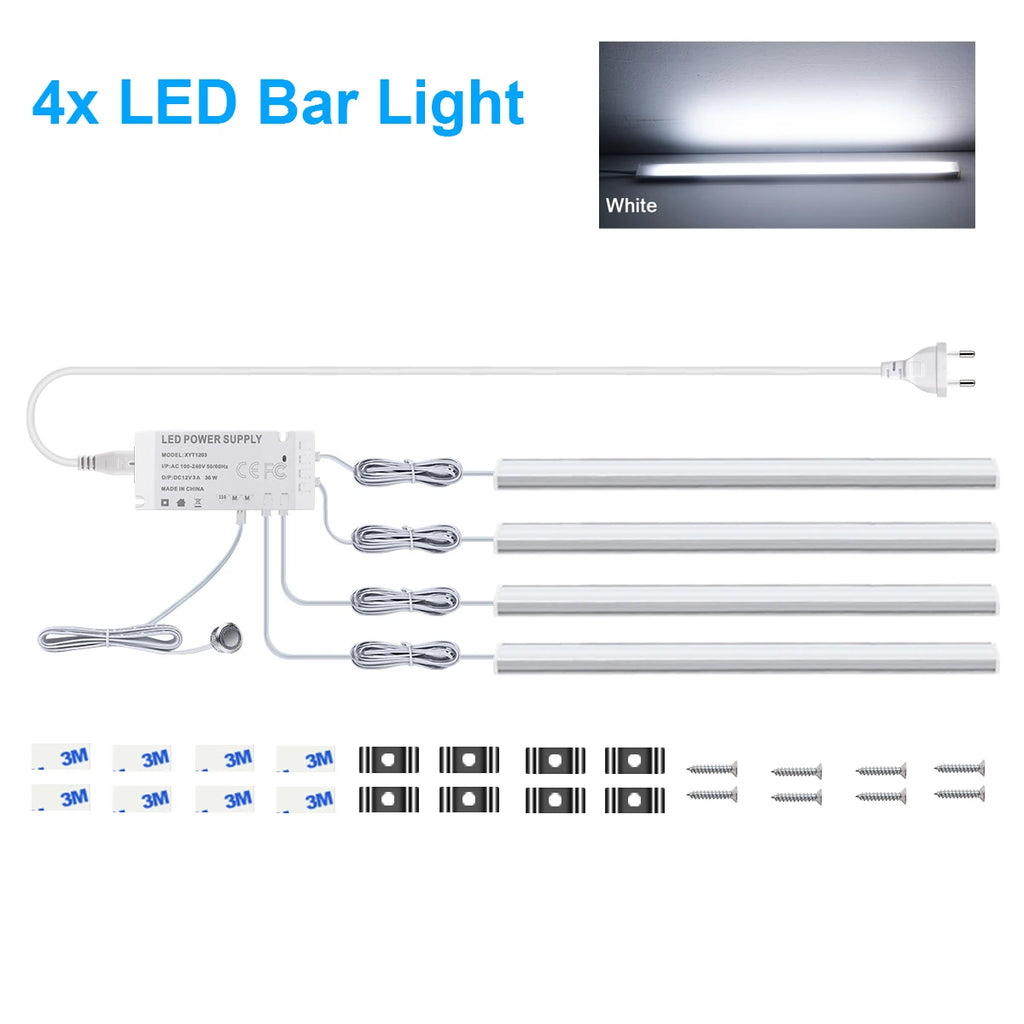 12V Touch Dimmable Swtich Control LED Light Bar White/Warm White 30CM/40CM/50CM Led Night Lamp for Kitchen Room Closet,1/2/4/6pc Oasis Select 40CM 4pcs White