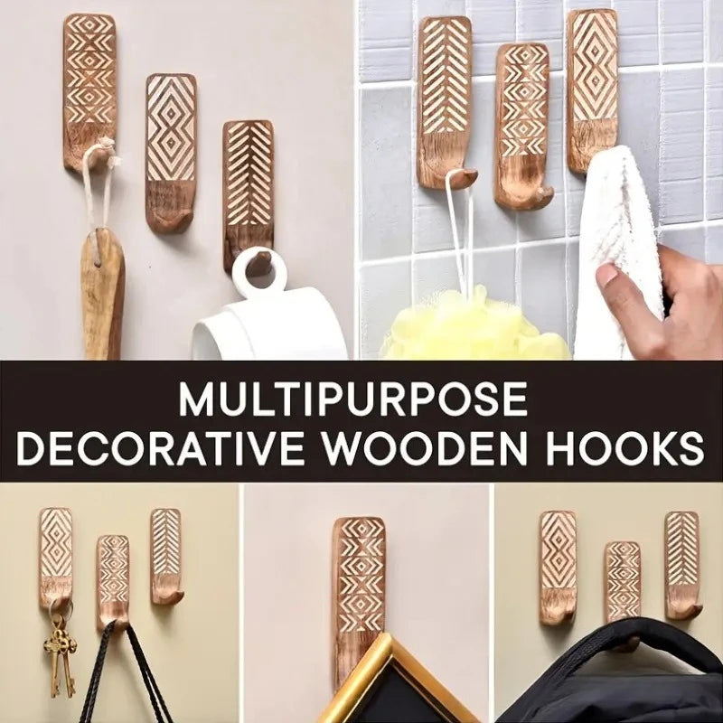 3Pcs Solid Wood Hook Retro Entry Door Hanging Clothes Storage Entrance Bedroom Coating Key Home Cute Oasis Select