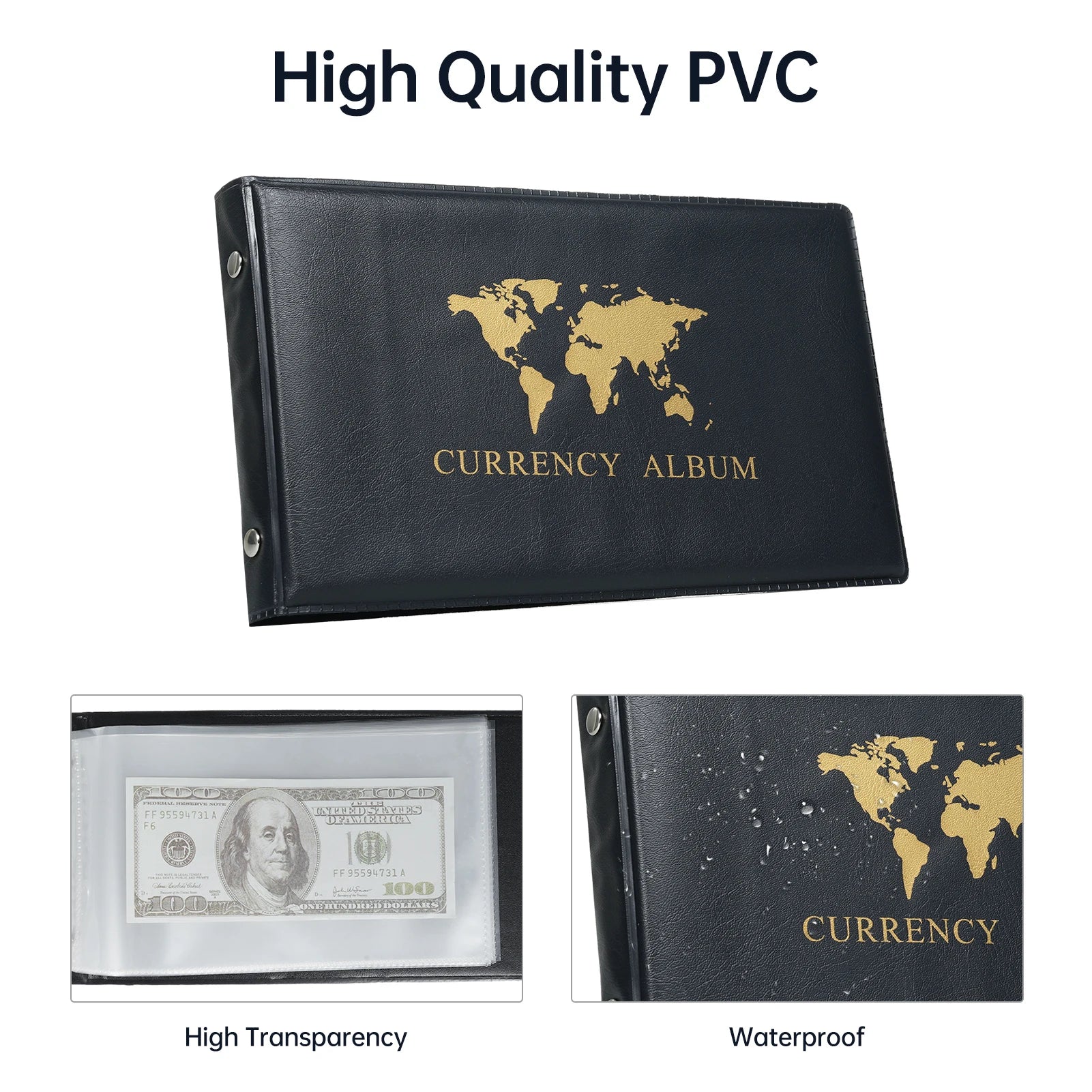 40 Pockets Banknote Currency Collecting Album 20 Sheets Clear Dollar Bill Holders World Money PU Leather Hard Cover Storage Oasis Select
