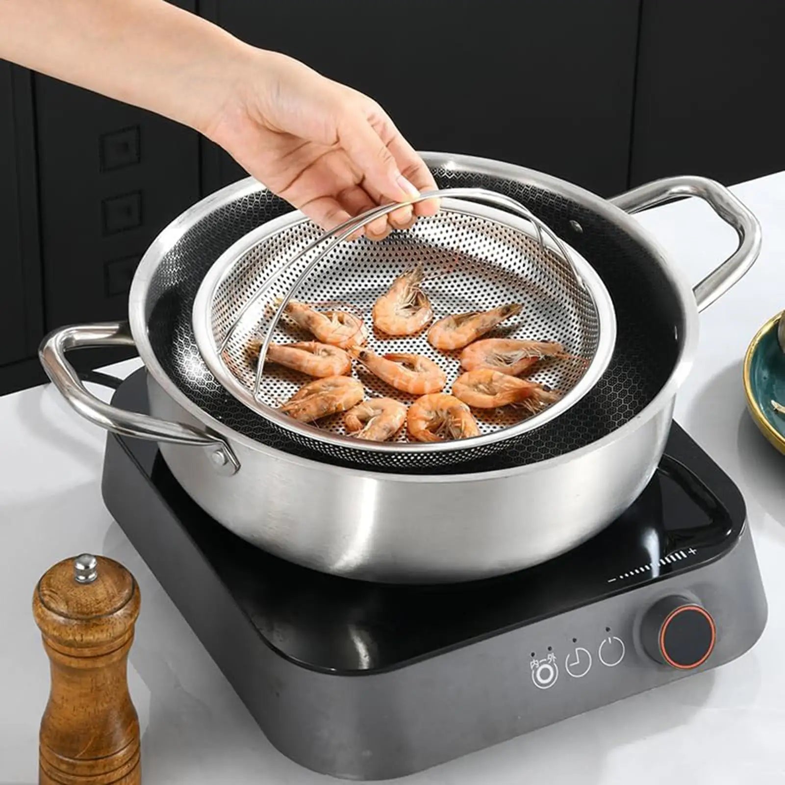 Stainless Steel Food Steamer Basket Food Steaming Basket Multifunctional Rice Sieve with Handle Steam Basket for Cooking Tools Oasis Select
