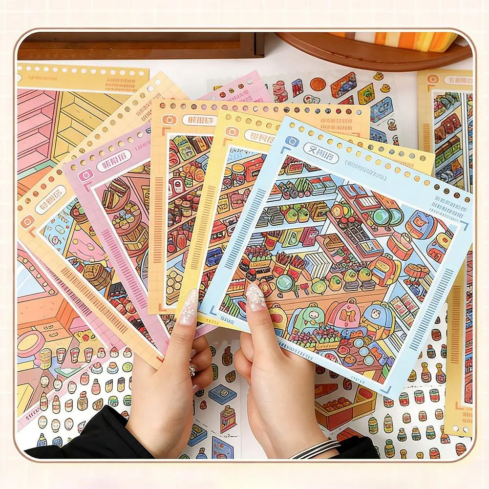 3D Miniature Supermarket Restocking Sticker Book DIY Quiet Book Snack Beverage Storage Simulation Scene Stickers Kids Toy Oasis Select