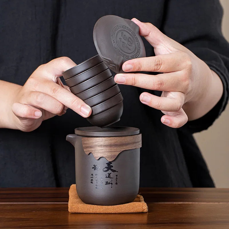 Travel Tea Set Chinese Purple Clay Sand Teaware Sets Outdoor Portable Tour Tea Cups kung fu Tea Infuser Pot Best Gift Oasis Select