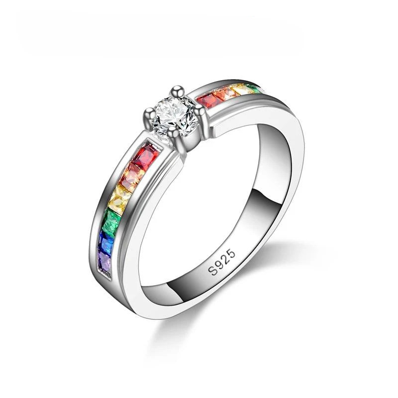 Color Rainbow Cubic Zircon Rings For Women Wedding Lovely Engagement Proposal Ring Accessory Oasis Select WHITE 6