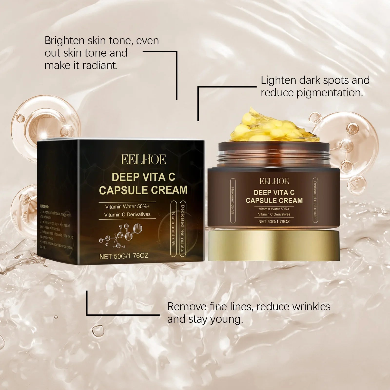 Vitamin C Capsule Facial Cream Even Skin Tone Pigmentation Removal Hydrated Skin Moisturizing Brightening Firming Face Cream Oasis Select