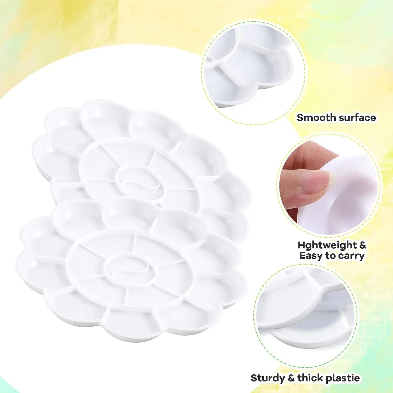 1-5PCS Flower Painting Palette Wells Plastic Reusable Artists Acrylic Watercolor Oil Portable Easy Clean Mixing Tray Oasis Select