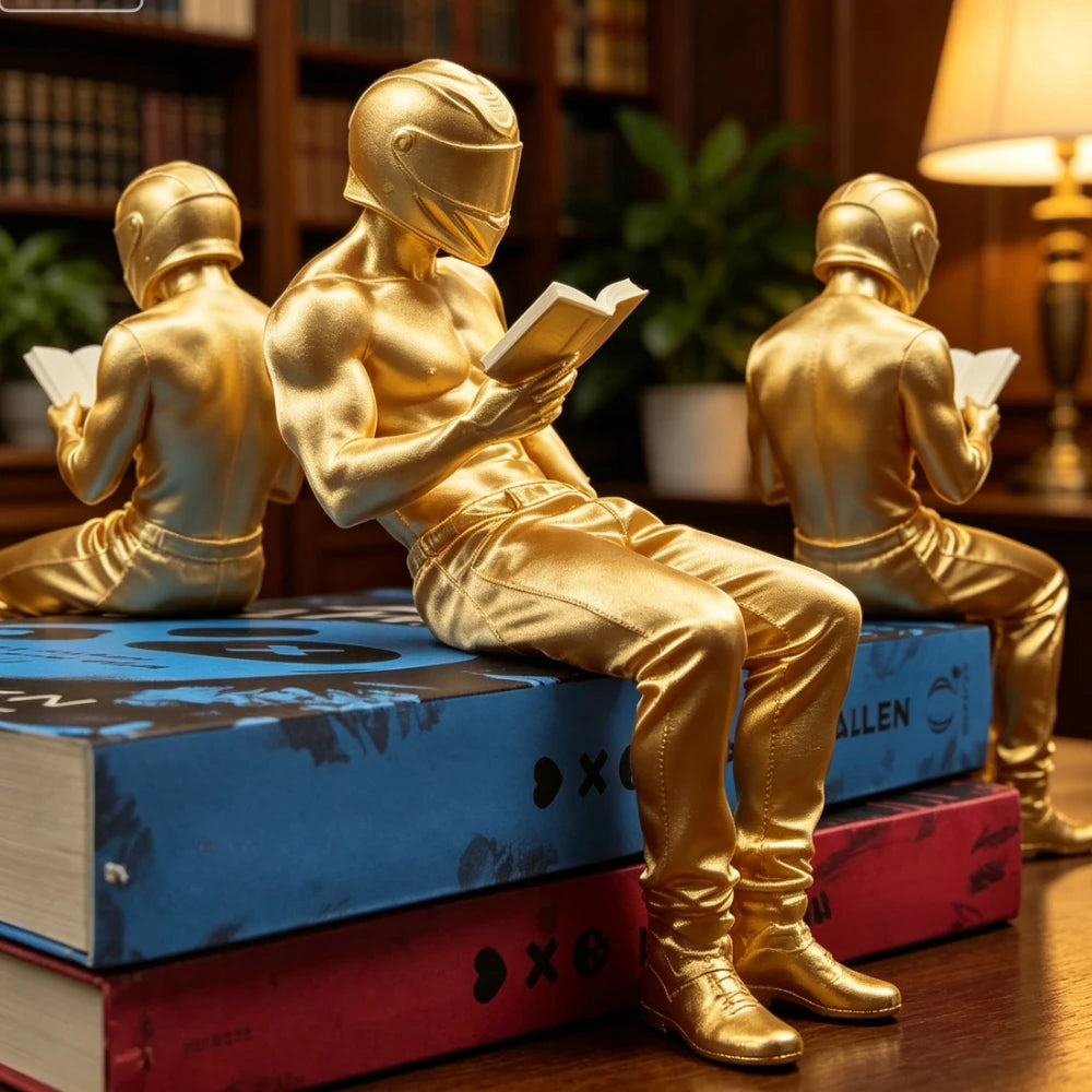 Motorcycle Muscle Reading Man Sitter Figurine Diy Customize Sexy Fitness Desktop Ornament Decor for Bookcase Decoration Men Gift Oasis Select