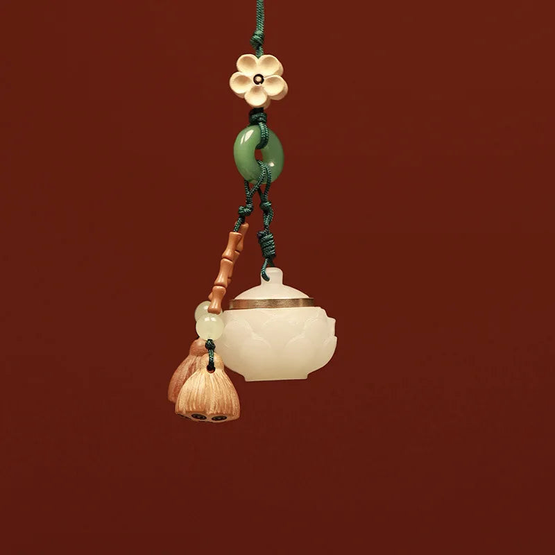 Hand Carved Lotus Green Sandalwood Hanging Charm Luminous Aroma Expander Keychain Cute Bag & Phone Decor Oasis Select