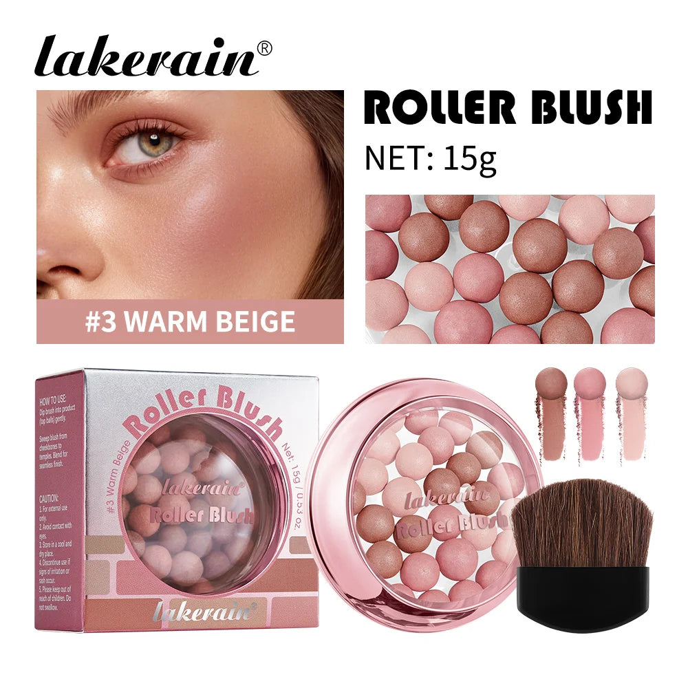 Lakerain Roller Blush Long-lasting Holding Natural Makeup Blusher Lightweight Shimming Spherical Blush Powder Beads Cosmetics Oasis Select 03 Warm Beige