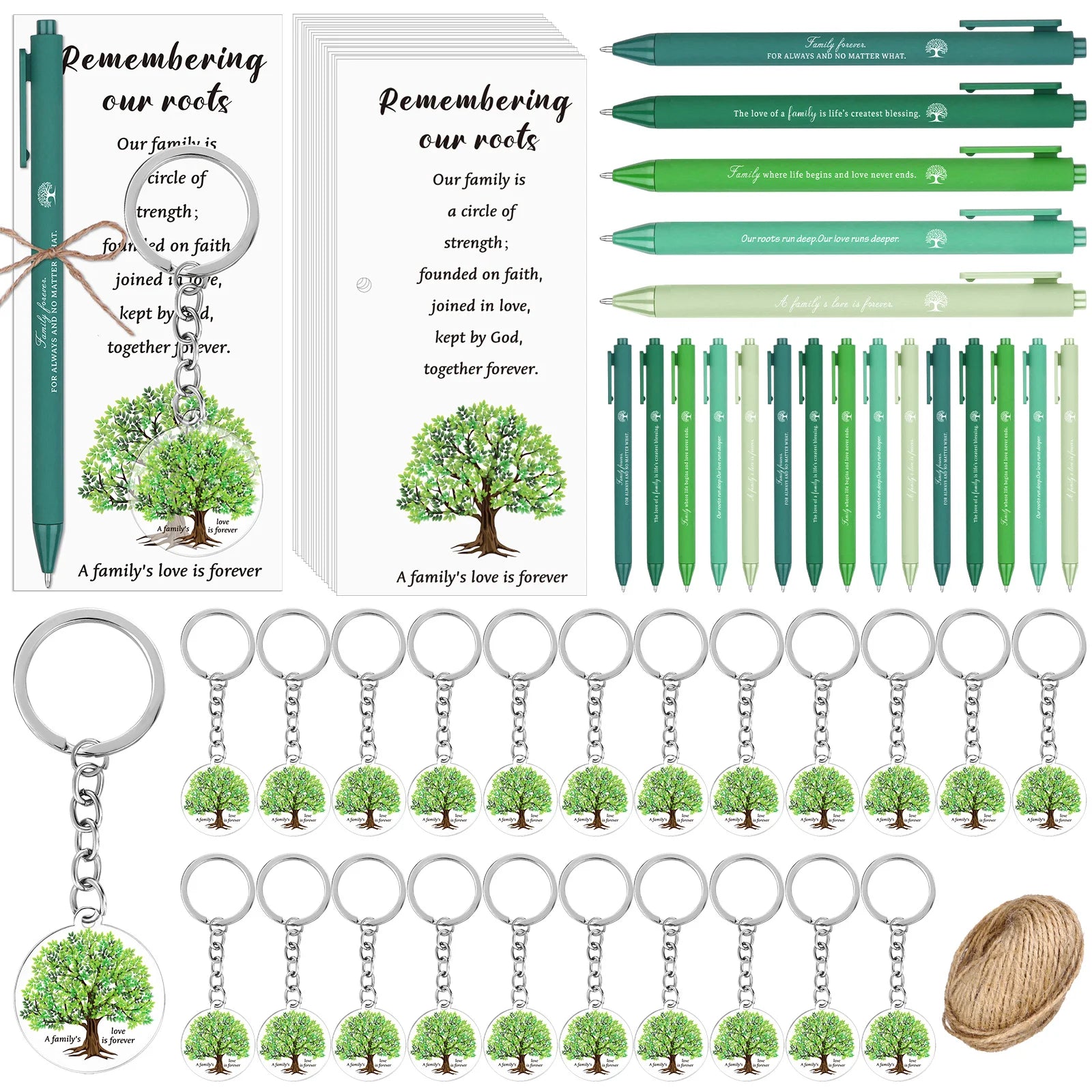 50 Sets Family Reunion Gifts Ballpoint Pens with Family's Love Keychain Remembering Our Roots Bookmarks Rope for Families Oasis Select 50Pcs