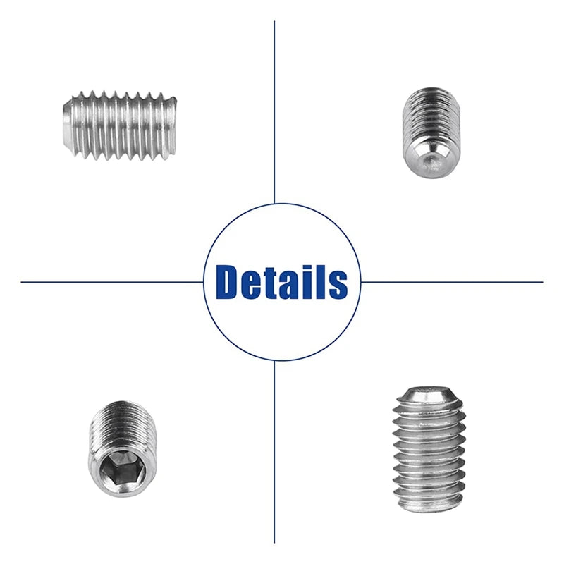 300 Pieces Internal Hex Drive Cup-Point Screws Set 304 Stainless Steel Grub Screw M2.5-M8 Oasis Select