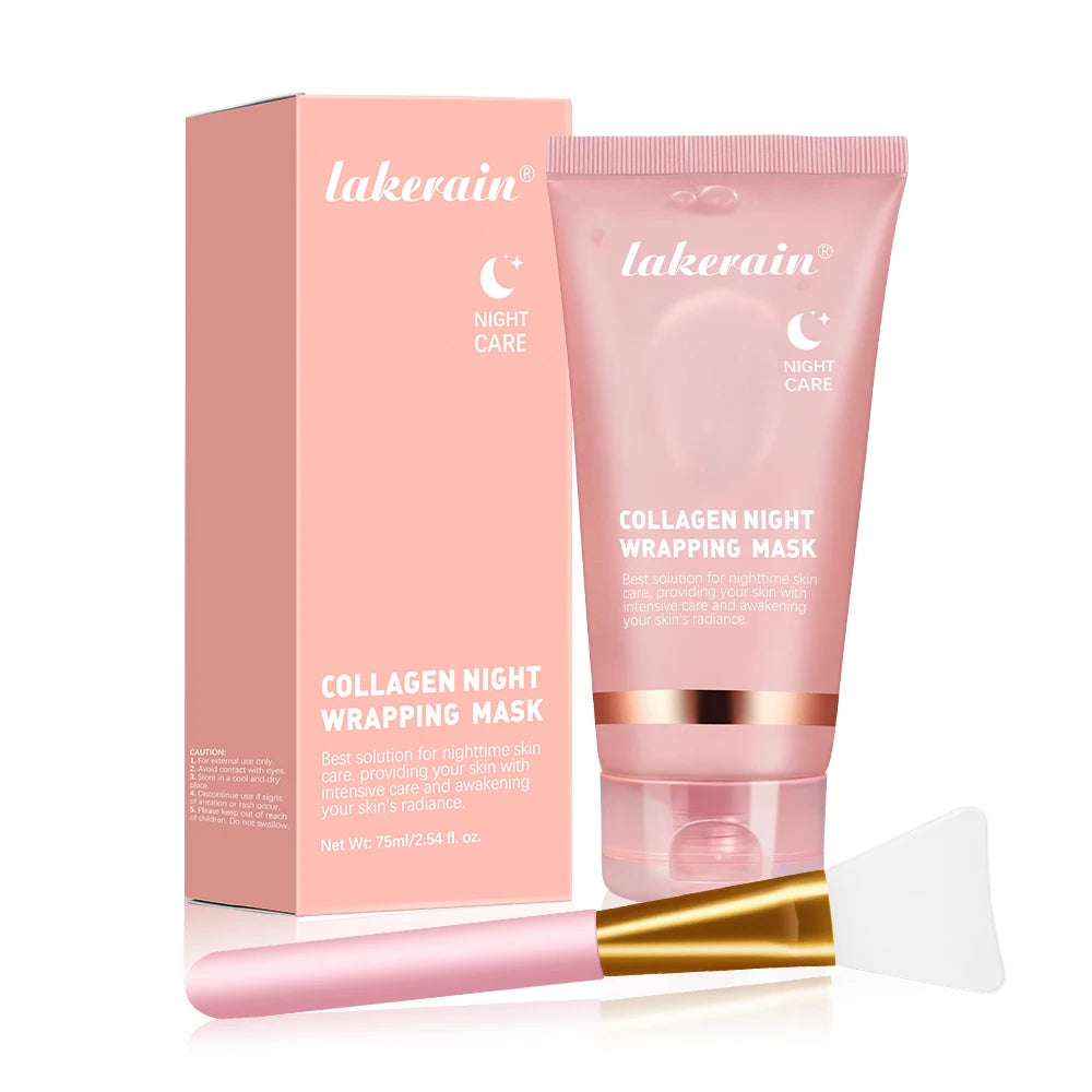 Collagen Peel Off Facial Mask Overnight Wrapping Pack Elasticity Hydration Care Reduces Sagging Dullness Hydrolyzed Collagen For Oasis Select and brush 1