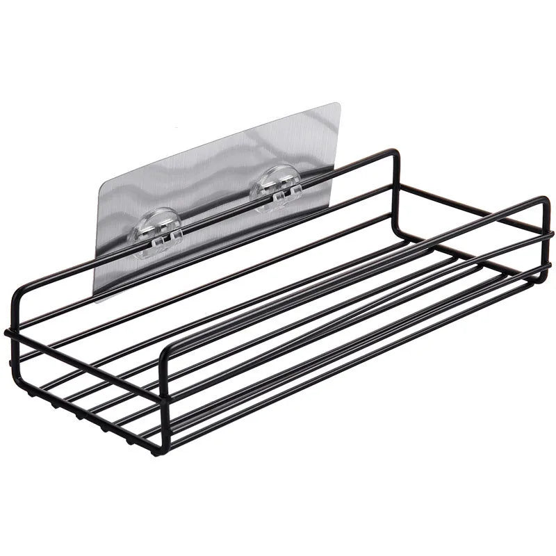 Black Iron Corner Shower Caddy Rack – Punch-Free Wall Mount