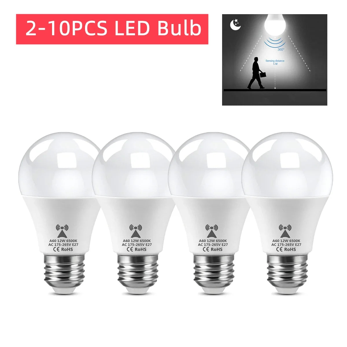 Energy Saving E27 LED Radar Sensitive Light Bulb 2-10Pcs 220V Auto On Off Radar Smart Detect Light Sensor Lamp For Doorway Stair Oasis Select