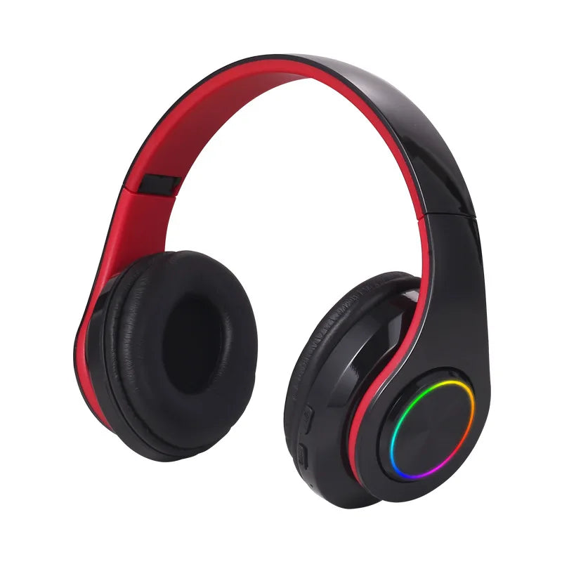 Wireless Bluetooth 5.0 Headphone With Microphone On-Ear Headset Stereo Sound Earphones Sports Gaming Foldable Headphones Game Oasis Select Black-Red