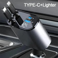 4 in 1 120W Car Charger Retractable Car Cigarette Lighter Adapter USB Type C Fast Charger Cable For IPhone Xiaomi Huawei Samsung Oasis Select Black