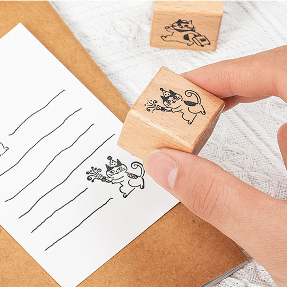 Wooden Rubber Stamps Animals Cat Patterns Stamps Set For DIY Craft Card Scrapbooking Supplies Photo Album Diary Decor Oasis Select