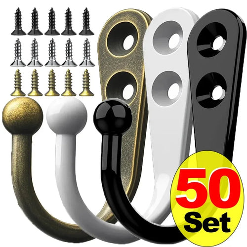 10/20/50 Set Heavy Duty Alloy Wall Hooks with Screws, Metal Coat Hook for Garden Garage Storage, Wall Mounted for Tools Hangers Oasis Select