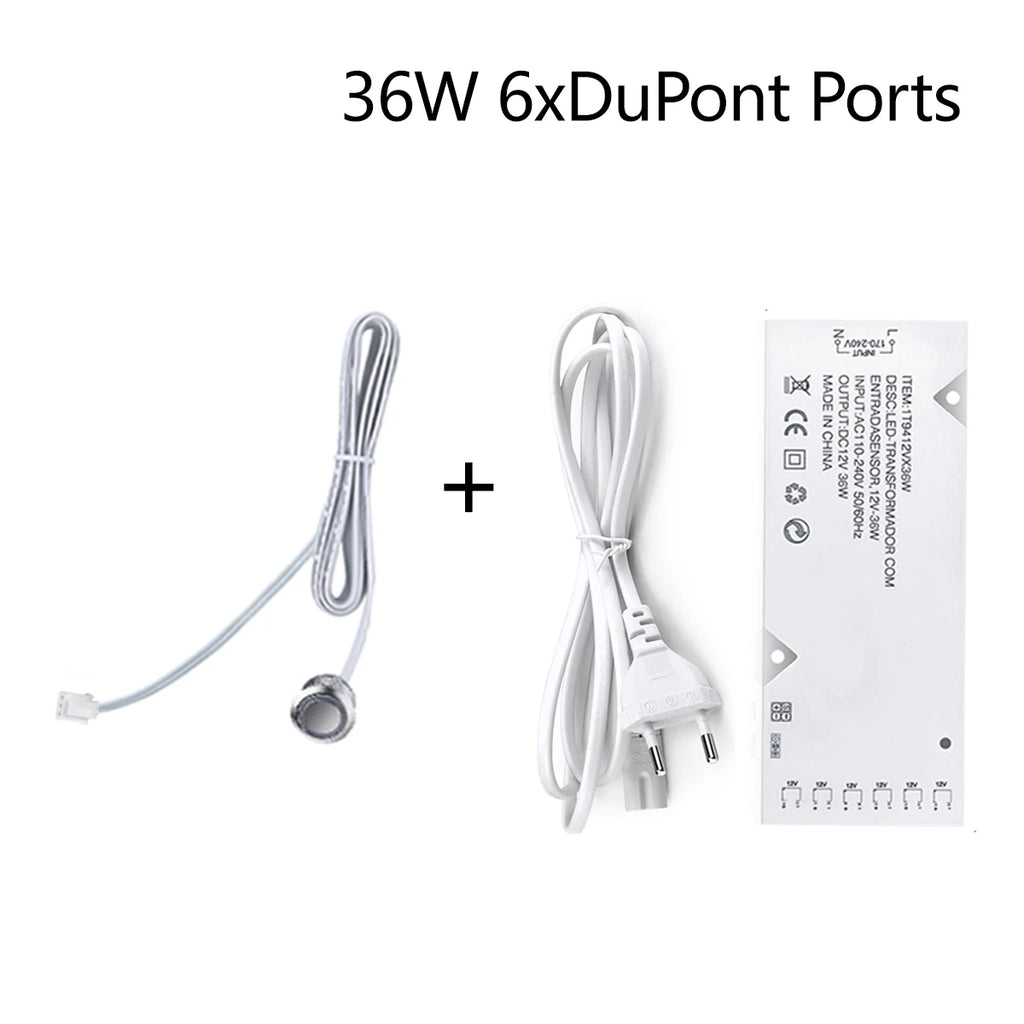 COB 2835 5050 LED Strip Controller Touch Switch Dimmer with 12V Power Charger 4-10 Dupont Ports Lighting Transformers Driver Oasis Select 36W 6xDupont Port 12 V EU Plug