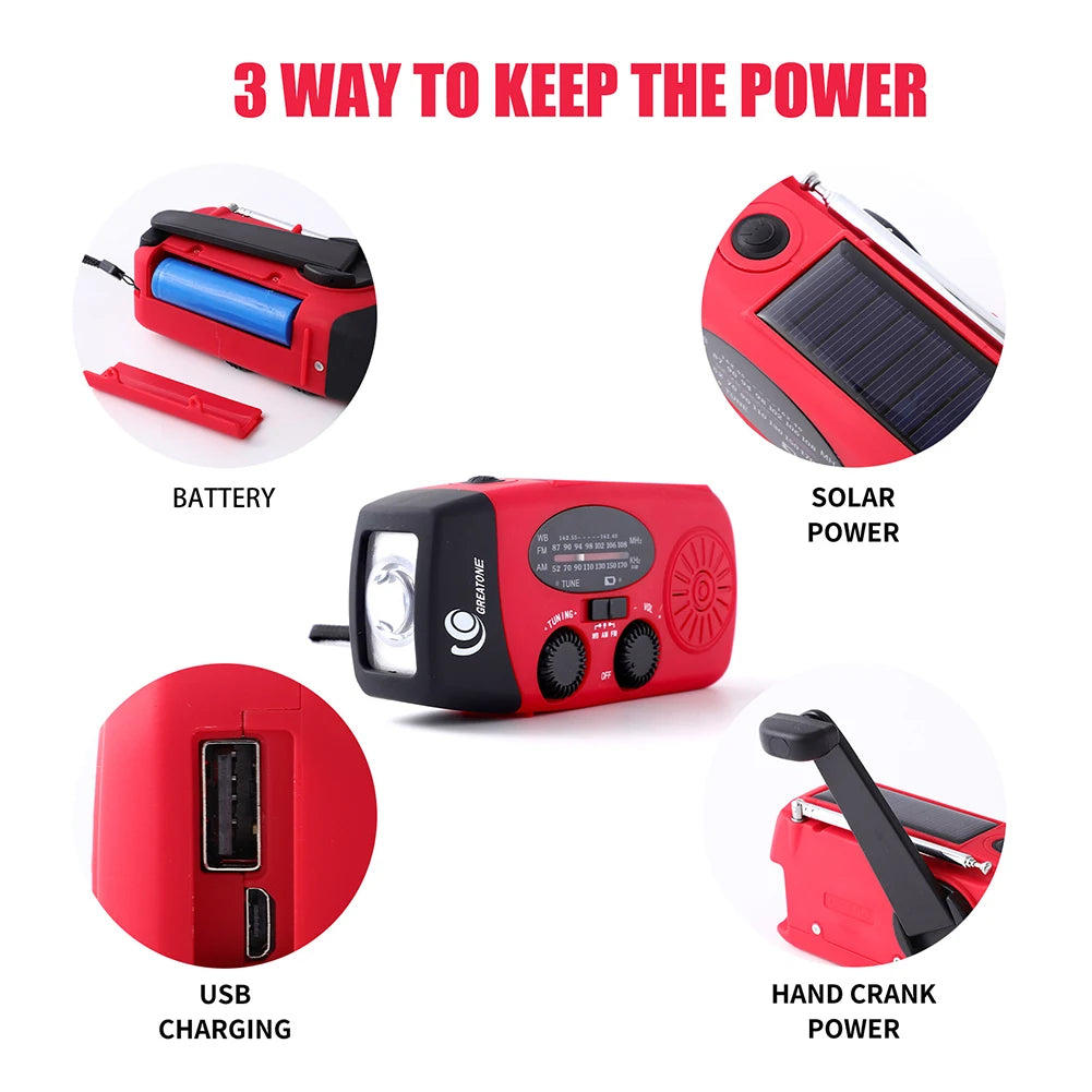 Solar Hand Crank Emergency Radio AM/FM/NOAA + USB Charger
