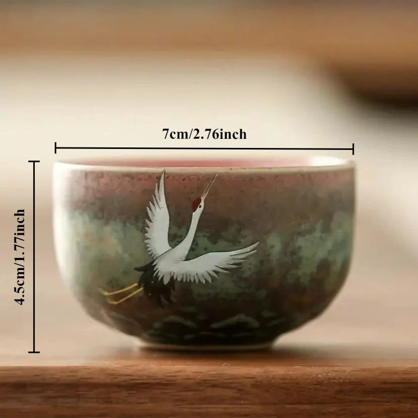Traditional Chinese Style Tea Cup Flying Crane Pattern Retro Ceramic Teacup Coffee Cup Coarse Pottery Cups Oasis Select B <200ml