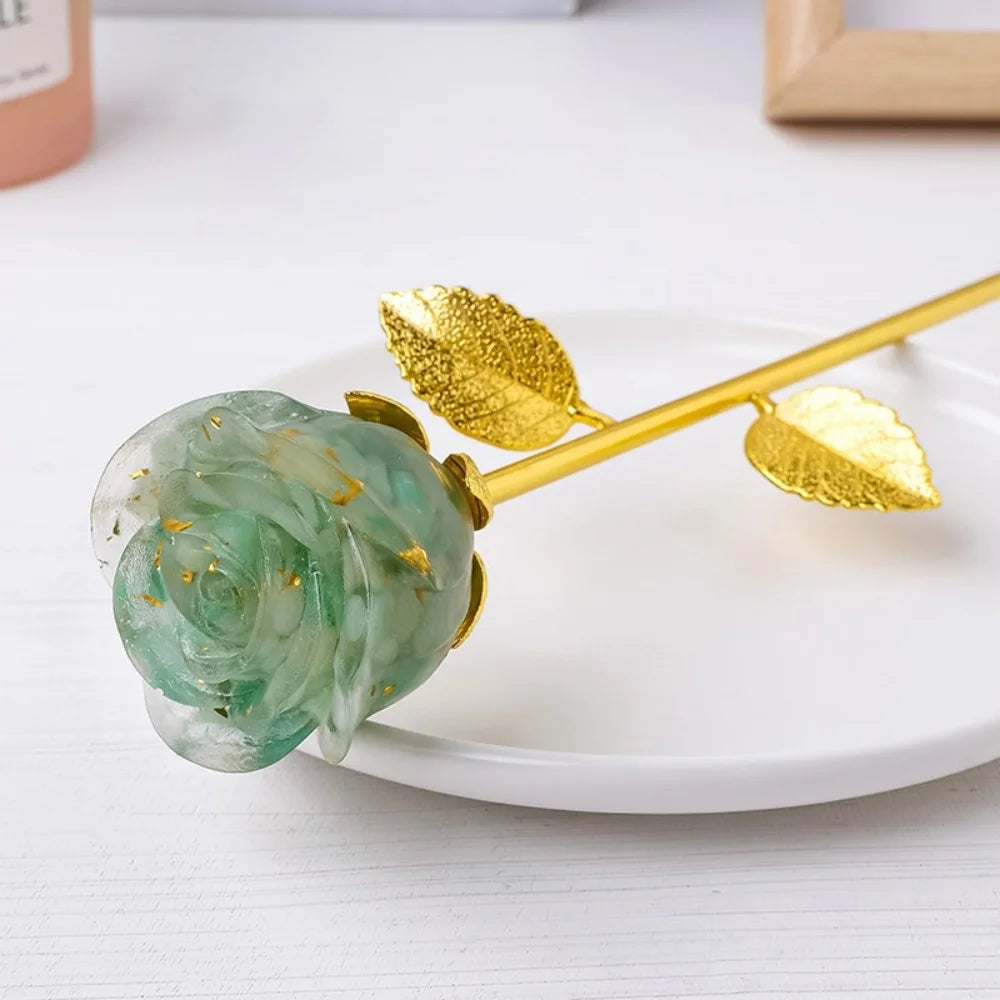 Romantic Crystal Rose Flower Ornament Figurine Valentine's Day Gift for Girlfriend Birthday Wedding Gifts Home Table Decoration Oasis Select Green