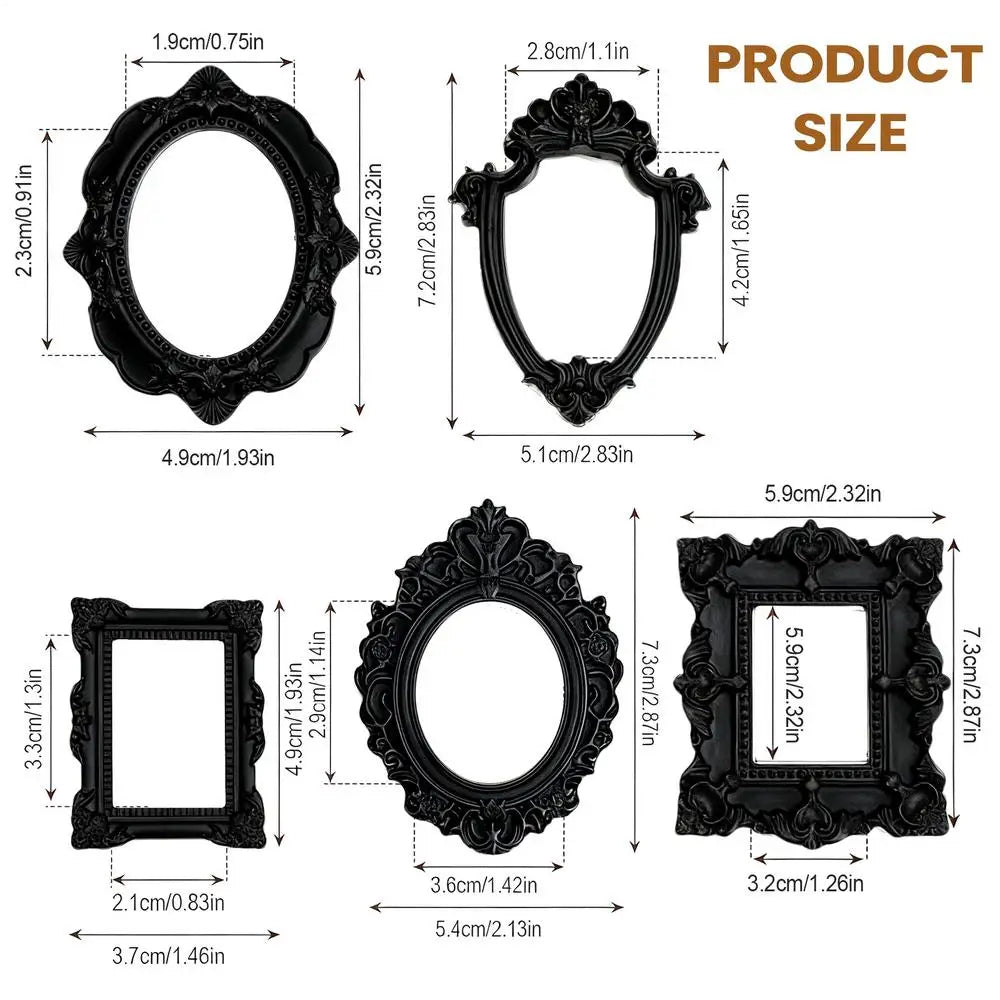 5-Pack Vintage Mini Picture Frames – Baroque Golden Resin Decor