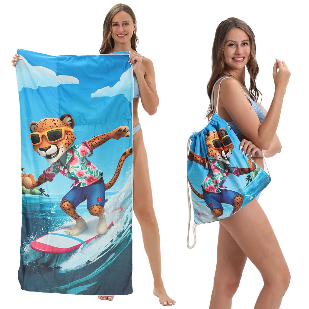 2-in-1 Multifunctional Foldable Beach Towel Printed Bath Towel Integrated Beach Towel Bag for Storage Oasis Select 1 70X140cm