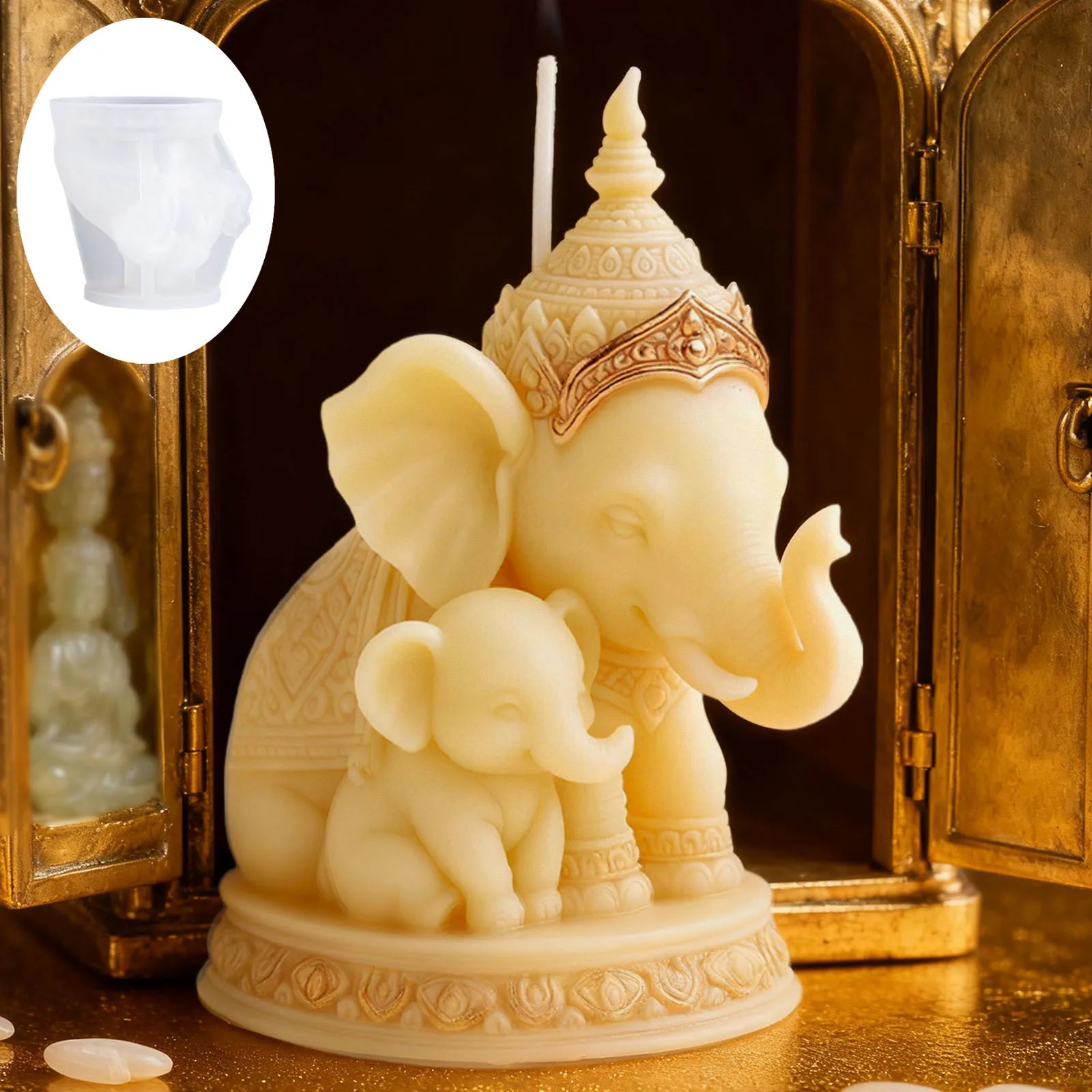 Thai Mother and Child Elephant Scented Candle Silicone Mold DIY Handmade Southeast Asian Style Ornament Silicone Mold Home Decor Oasis Select
