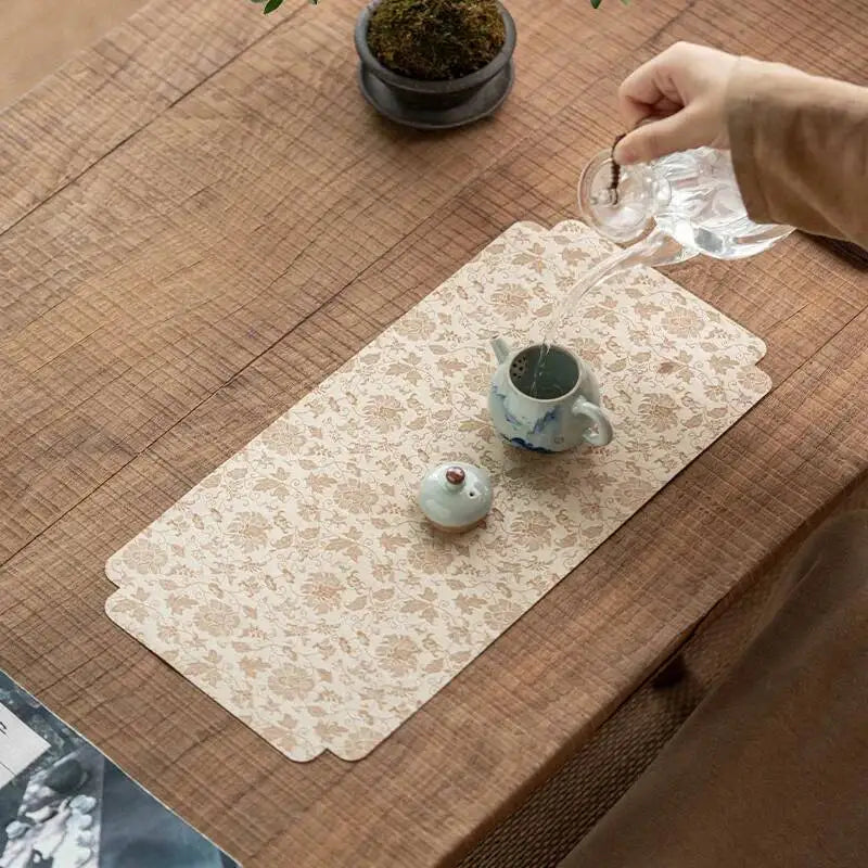 Brocade Wrapped Lotus Tea Mat Chinese Zen Waterproof Table Dry Tea Mat Home Tea Room Exquisite Tea Mat Oasis Select