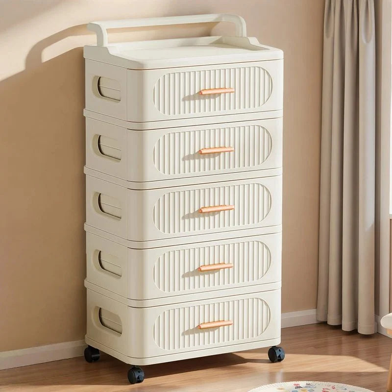 Drawer-style storage cabinet - A household portable storage unit for storing snacks and miscellaneous items in multiple layers. Oasis Select