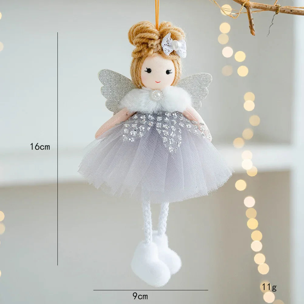 16*9CM Christmas Plush Mesh Angel Doll Pendant Cartoon Cute Wings Girl Doll Christmas Tree Decoration Bedside Hanging Oasis Select