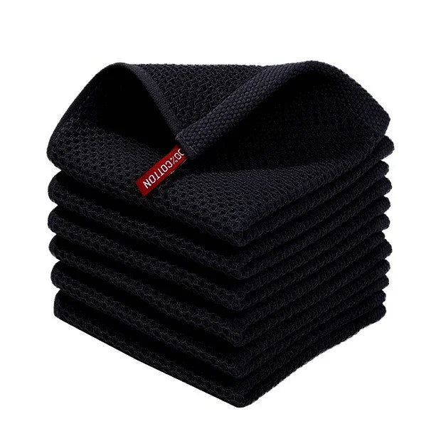 6PCS No Trace Honeycomb Absorbent Dish Tableware Kitchen Rag Towel Glass Cleaning Cleaning Tool Towel Oasis Select black 6pcs
