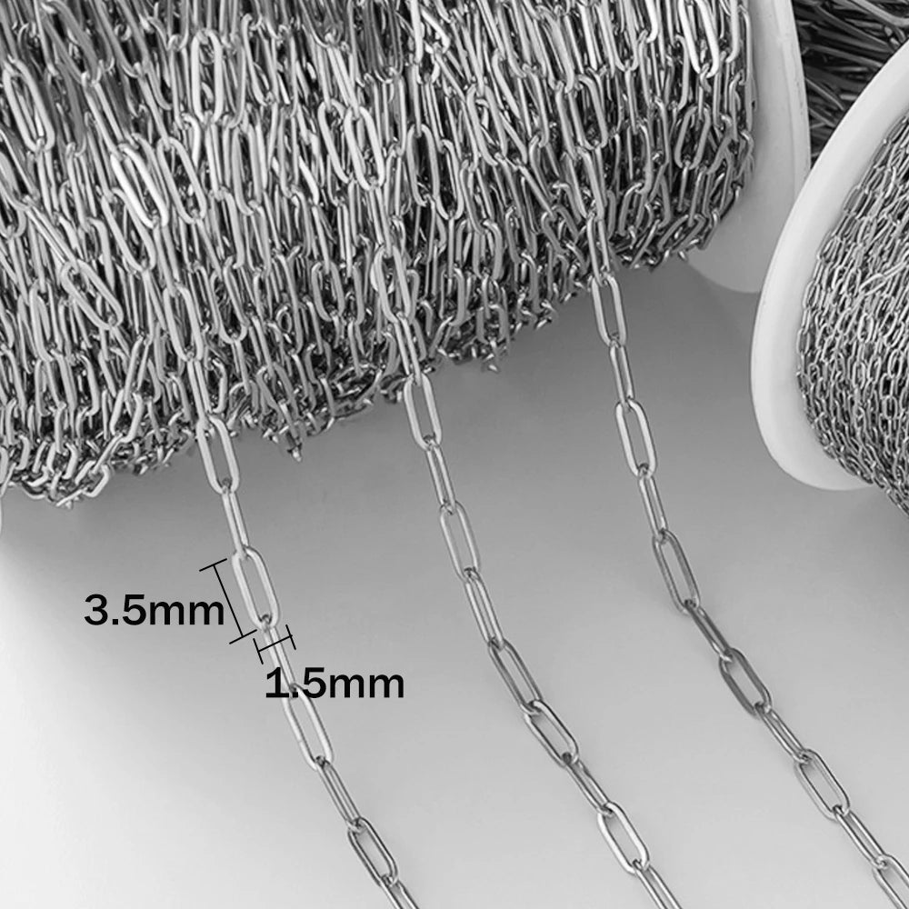 2meter 18K Gold PVD Plated Stainless Steel Paperclip Chains Oval Link Bulk for DIY Bracelet Necklace Jewelry Craft Making Oasis Select F Steel 1.5X3.5mm