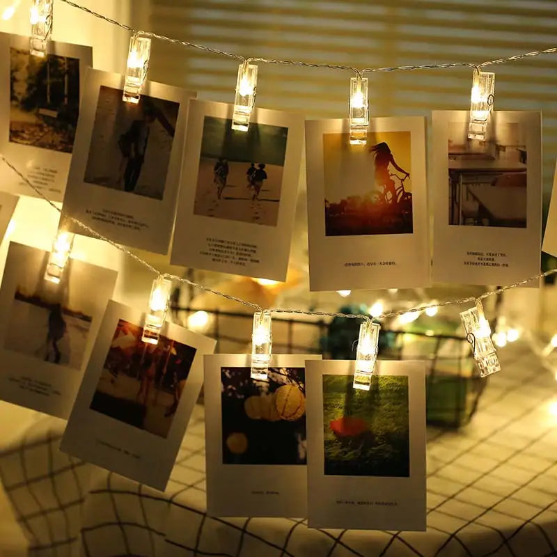 1M 2M Photo Clips String Lights Christmas Fairy Lights Battery-operated Garland Hanging Picture Cards Holder Holiday Lamp Decor Oasis Select WarmWhite 2M 20Clips