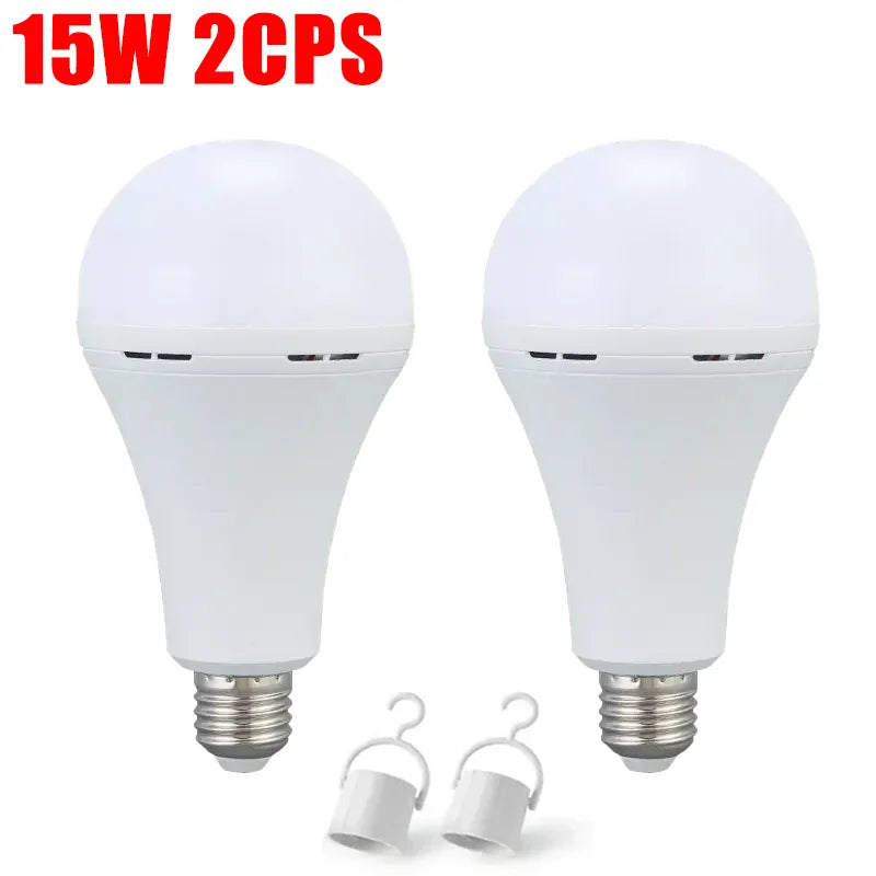E27 High Brightness Emergency LED Lamp Bulbs 15W Rechargeable Light Bulb Outdoor Camping Fishing Portable Household Lantern Oasis Select 15W 2PCS