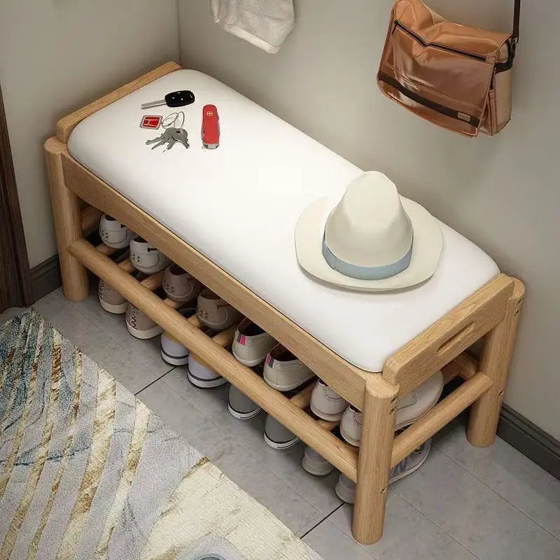 Shoe changing stool entrance Household shoe stool entrance door can sit shoe cabinet sitting stool integrated solid wood bench Oasis Select