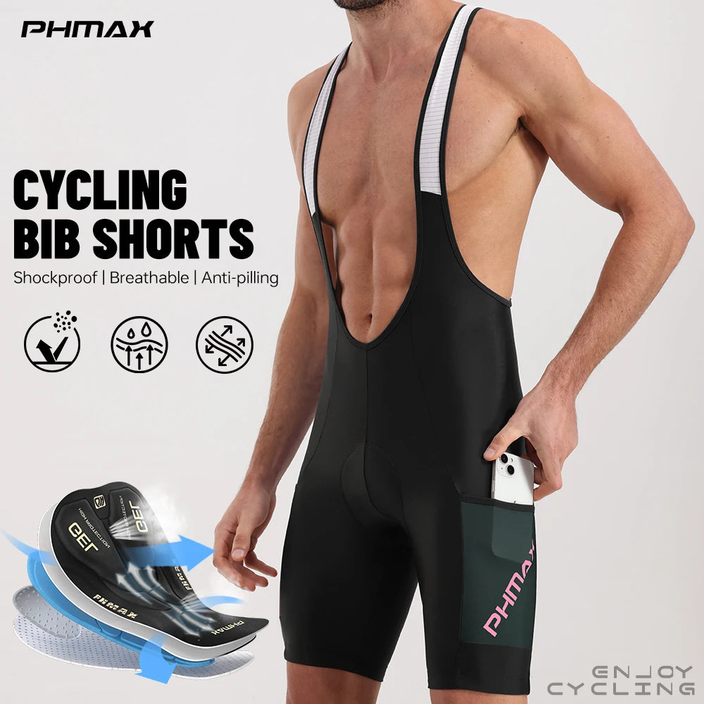 PHMAX Men's Cycling Bib Shorts 5D Silicone Gel Pad Shock Absorption Road Bike Bibs Summer Breathable Bicycle Riding Shorts Oasis Select