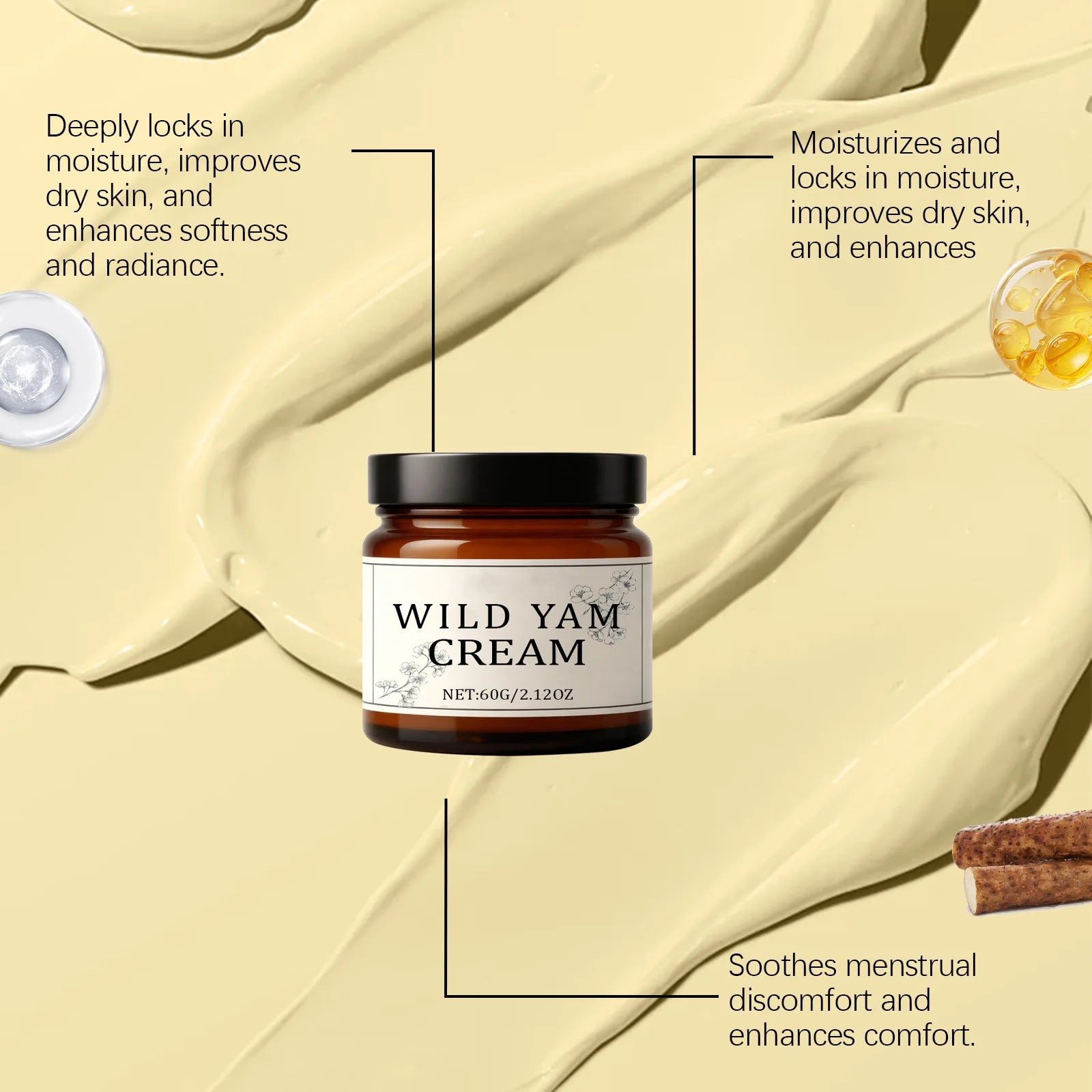Wild Yam Cream Help Hormone Balance Soothing Menopause Stress Reduce Hot Flashes Women Body Balance Support Body Relief Creams Oasis Select