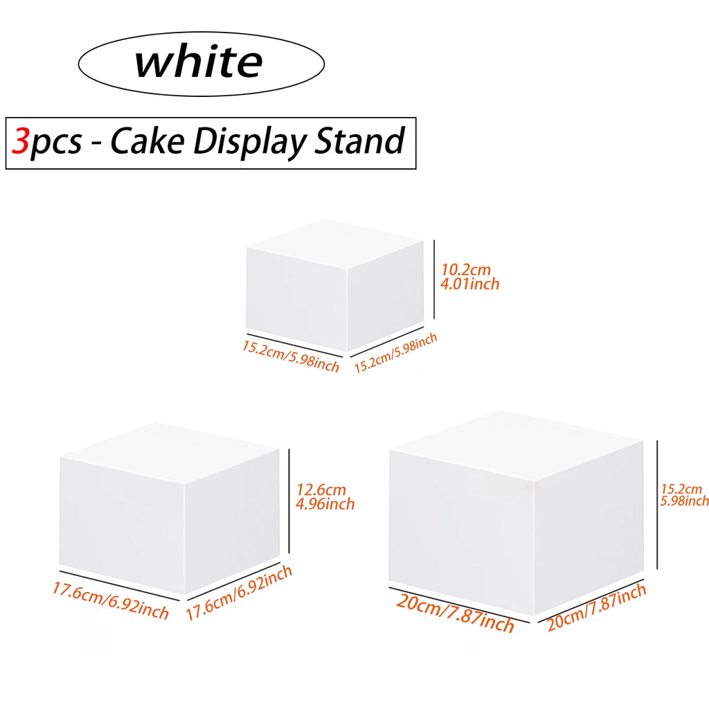 3pcs/4pcs acrylic white/transparent cake dessert display stand stackable cake display box suitable for weddings and birthdays Oasis Select 3pcs-White
