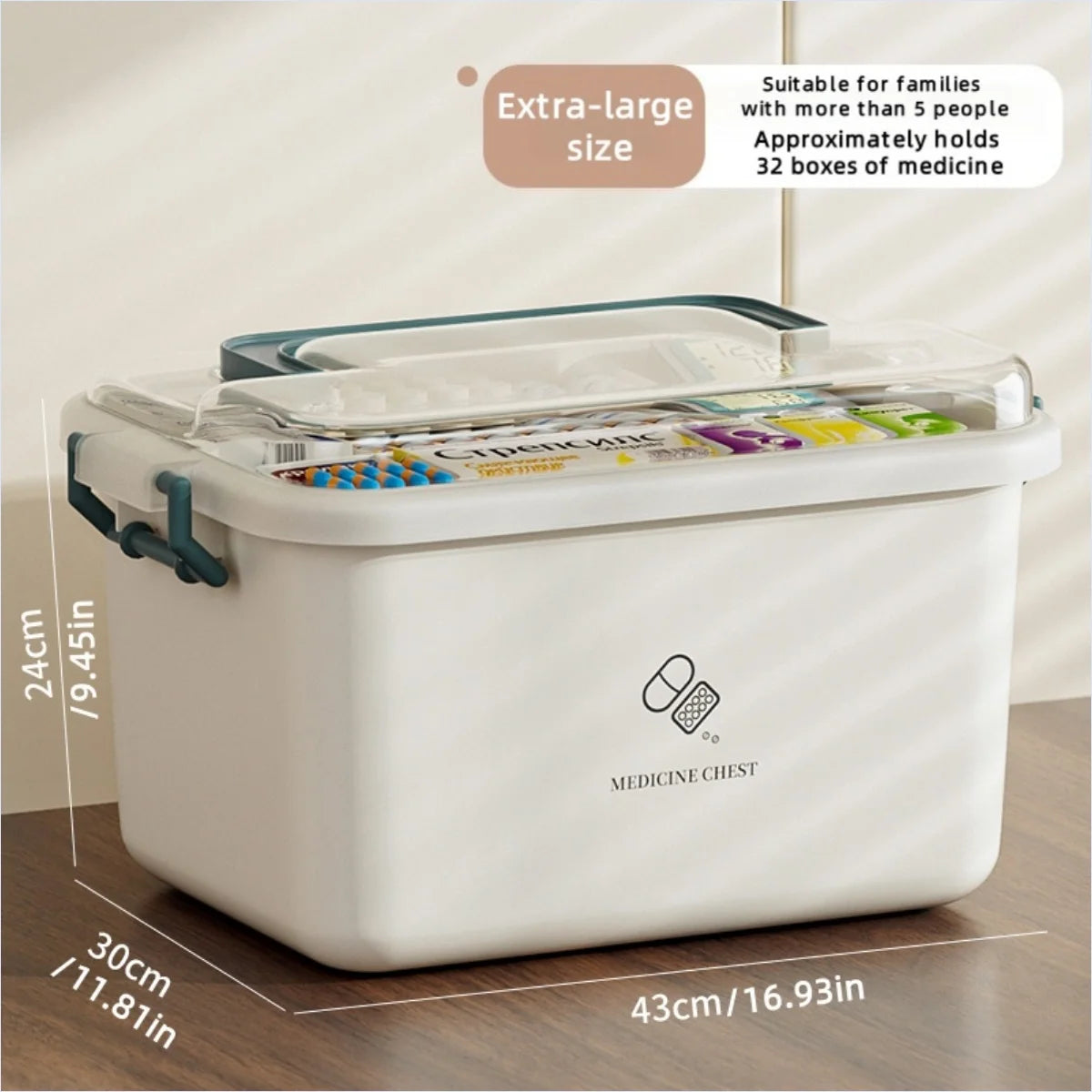 Large Portable Medicine Organizer Box Multifunctional First Aid Storage with Dividers for Pills/Drugs Household Medical Kit Oasis Select Extra Large Blue