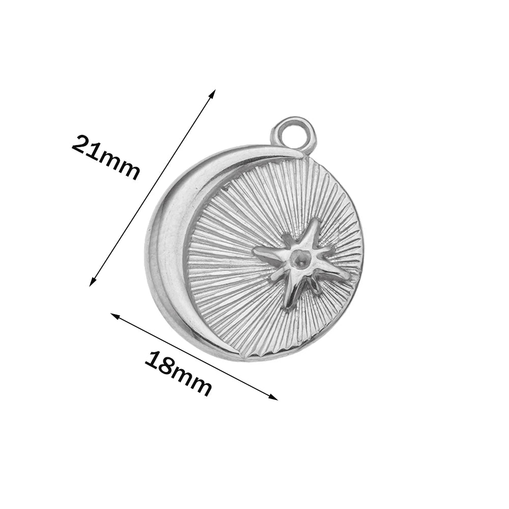 5pcs Stainless Steel Celestial Sun Charms Smile Pendants DIY for Necklace Bracelet Jewelry Making Craft Supplies Party Decor Oasis Select B Steel 18X21mm
