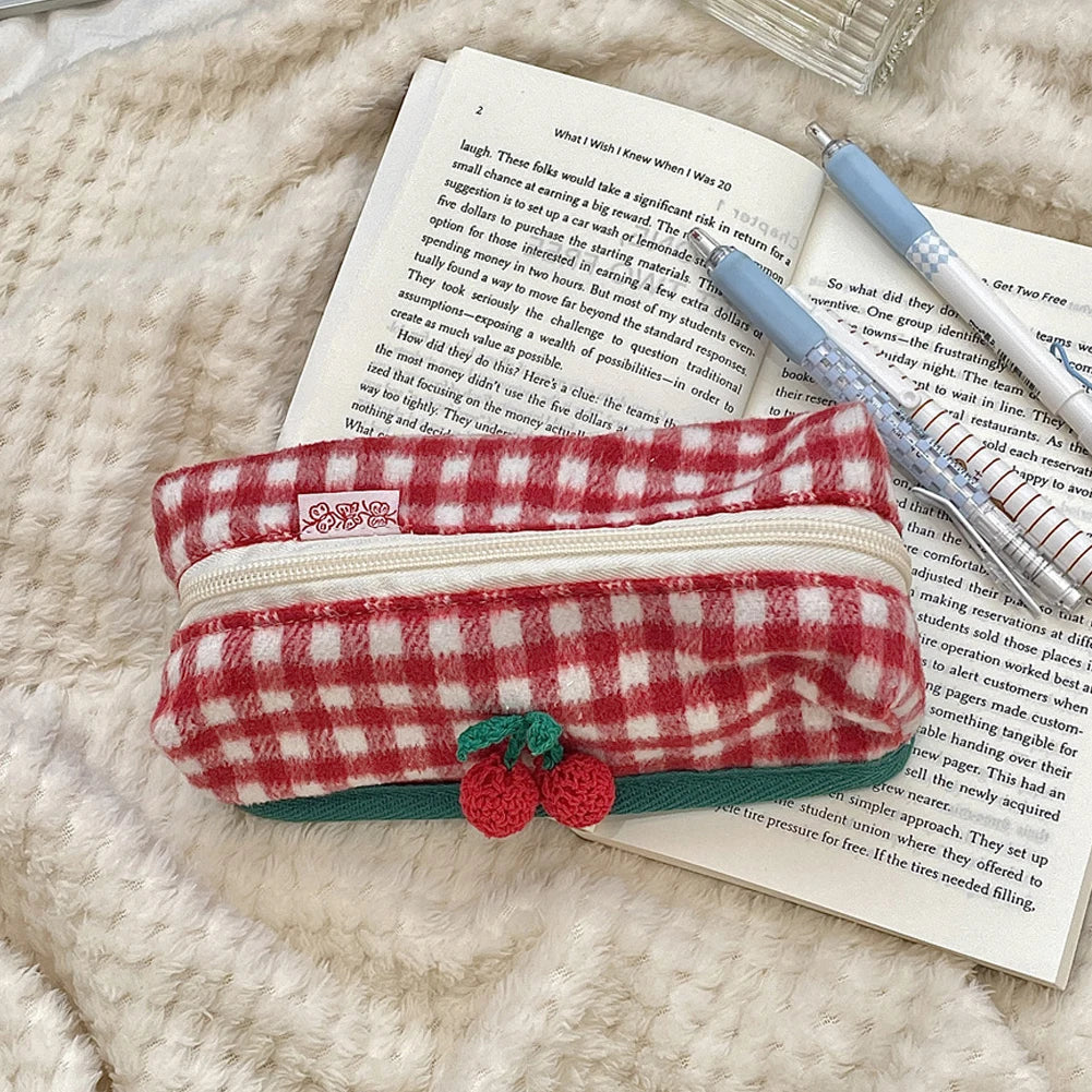 Cherry Fabric Pencil Case – Large Capacity Stationery Bag