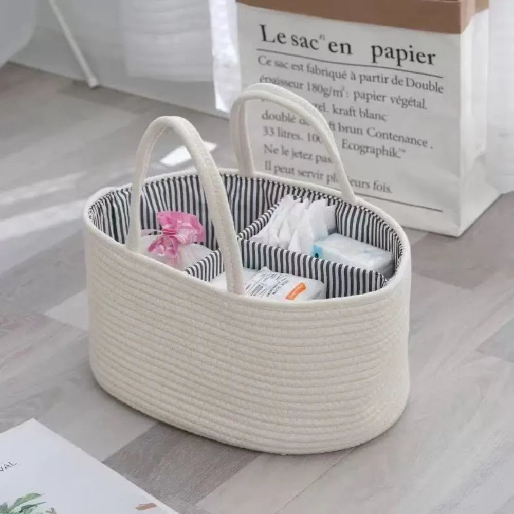 Cotton Rope Baby Diaper Storage Basket | Foldable Organizer