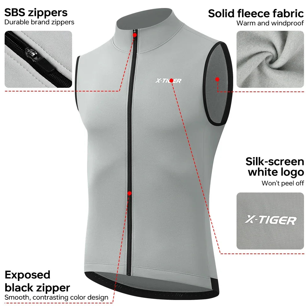X-TIGER Men's Warm Vest Winter Fleece Windproof Jacket Slim Fit Outdoor Running Cycling Sports Vest Sleeveless Coat Oasis Select